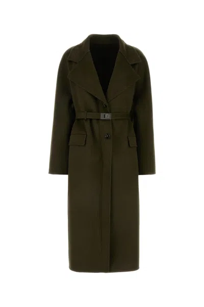 FERRAGAMO OLIVE GREEN WOOL BLEND COAT