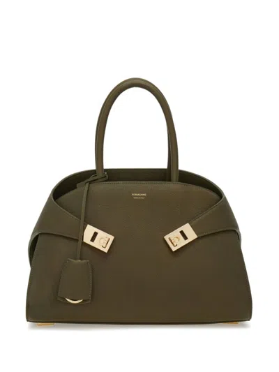 Ferragamo Olive Hug Satchel In Green