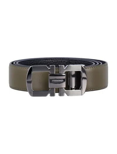 FERRAGAMO OLIVE LOGO BUCKLE BELT
