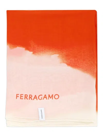 Ferragamo Ombre-effect Silk Scarf In Orange