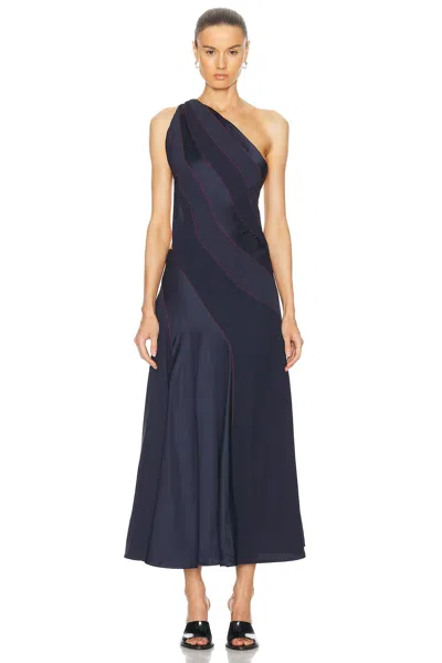 Ferragamo Long One Shoulder Dress In Blue