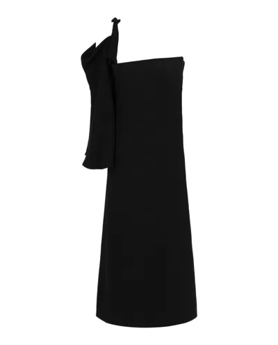 Ferragamo One-shoulder Midi Dress In Black