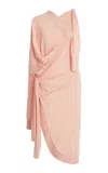 Ferragamo One-sleeve Silk-cotton Midi Dress In Light Pink