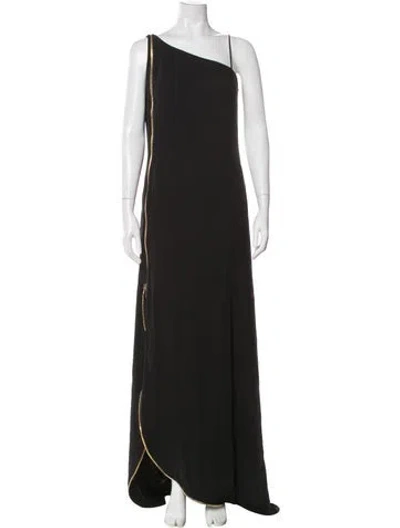 Pre-owned Ferragamo One-shoulder Long Dress In Black