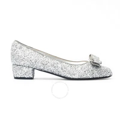 Ferragamo Open Box - Salvatore  Vara Bow Glitter Pump Shoes In Gray