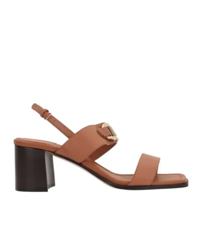 Ferragamo Sandals Block Heel Gancini Buckle In Leather Brown