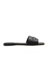 Ferragamo Leather Slides With Flat Sole And Gold-tone Hardware In Black