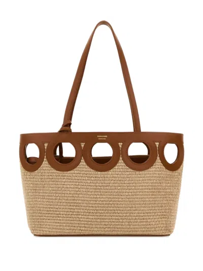 Ferragamo Circular Cutout Woven Raffia Shoulder Bag In Brown