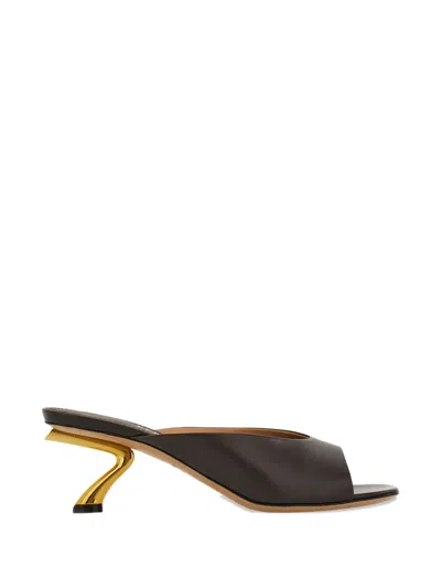 Ferragamo Open-toe Leather Mules In Brown