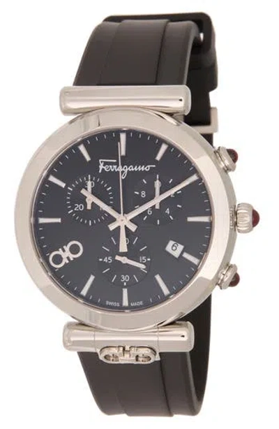 Ferragamo Ora Chronograph Silicone Strap Watch, 38mm In Stainless Steel