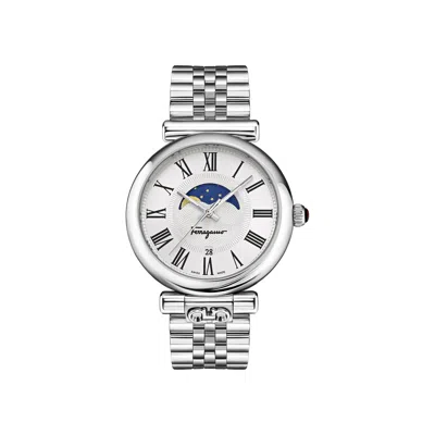 Pre-owned Ferragamo Ora Moonphase Bracelet Watch 'stainless Steel' | Silver | Women's Size Onesize
