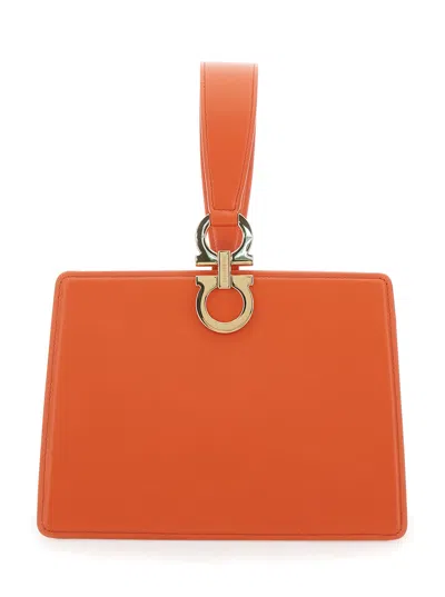 Ferragamo Orange Clutch With Snap Closure And Top Handle In Leather Woman