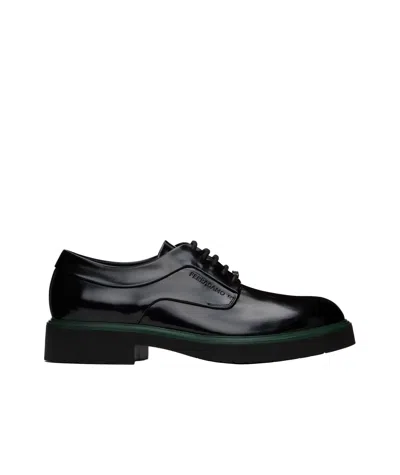 Ferragamo Cervantes Calf Leather Derby Shoes In Black