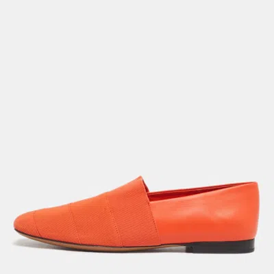 Ferragamo Orange Leather Panelled Grosgrain Smoking Slippers