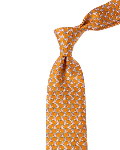 Ferragamo Printed Silk Tie In Orange