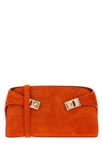 Ferragamo Orange Suede Hug Clutch