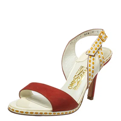 Ferragamo Orange/white Patent And Leather Slingback Sandals In Multi