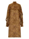 Ferragamo Orchid-print Cape Midi Dress In Brown