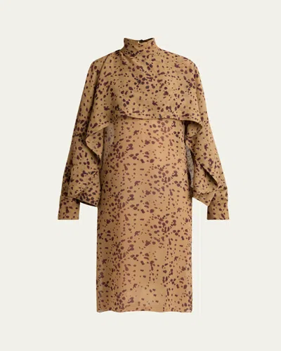 Ferragamo Orchid Print Silk Cape Midi Dress In Multi