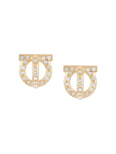 Ferragamo Gancini 3d Earrings With Crystals In Gold