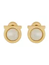 Ferragamo Circular Pearl Earrings With Brass Frame In Gold