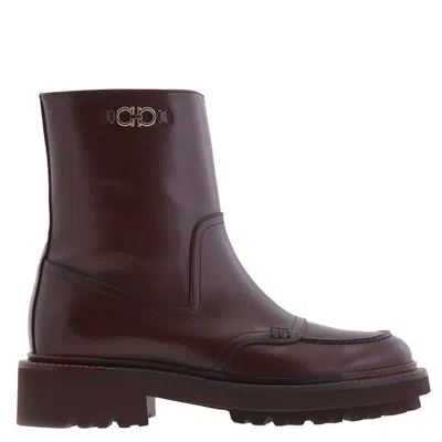 Ferragamo Oreste Leather Ankle Boots In Brown