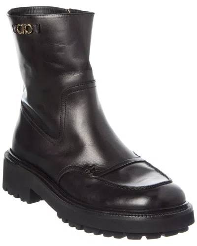 Ferragamo Oreste Leather Bootie In Animal Print