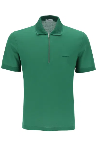 Ferragamo Organic Cotton Polo Shirt With Half Zip In Multicolor