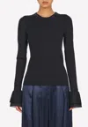 Ferragamo Organza Cuffs Wool Sweater In Black