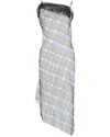 Ferragamo Organza Plaid-check Midi Dress In Gray