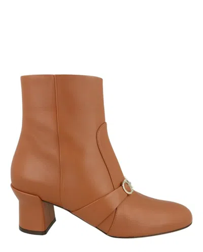 Ferragamo Orietta Leather Ankle Boots In Brown