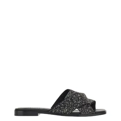 Ferragamo Origami Knot And Crystals Slide Sandals In Black
