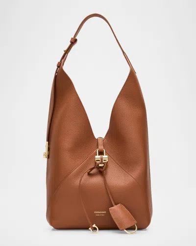 Ferragamo Origami Leather Hobo Bag In Brown