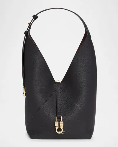 Ferragamo Origami Leather Hobo Bag In Black