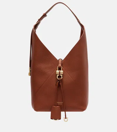 Ferragamo Origami Medium Leather Shoulder Bag In Brown