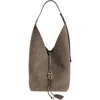 Ferragamo Dove Grey Suede Shoulder Bag In Concrete
