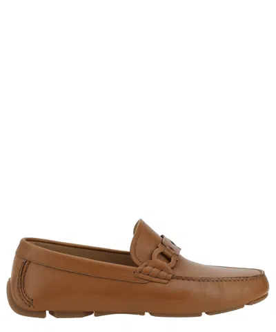 Ferragamo Brown Loafers With Ganicini Plaque On The Front