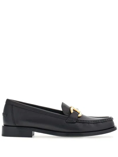 Ferragamo Moccasin With Gancini Ornament In Black