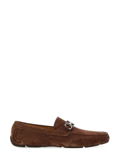 Ferragamo Ornament Gancini Moccasin In Brown