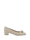Ferragamo Vara Patent Leather Pumps In Bone