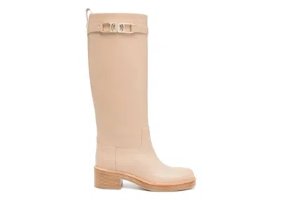 Pre-owned Ferragamo Ornament Square Gancini Boots (women's) Sneakers In Beige/khaki In Brown