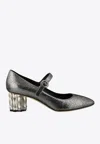 Ferragamo Ortensia 55 Metallic Leather Mary-jane Pumps In Silver