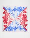 Ferragamo Ortensie Printed Silk Scarf In Rosso Blu