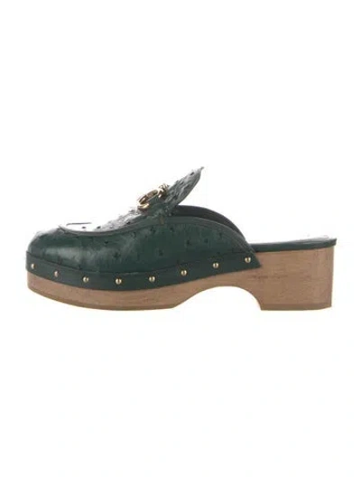 Pre-owned Ferragamo Ostrich Animal Print Mules In Green