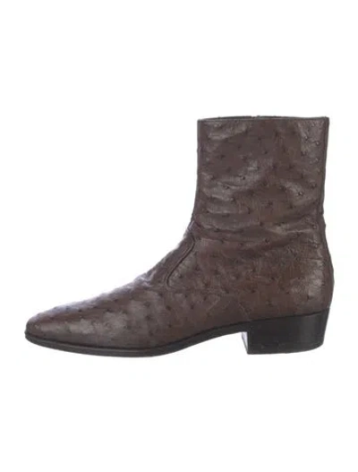 Pre-owned Ferragamo Ostrich Boots In Brown