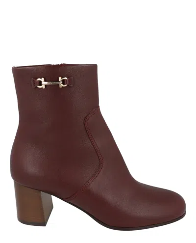 Ferragamo Otello Leather Booties In Burgundy