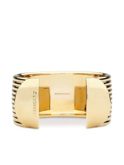 Ferragamo Gold-tone Engraved Logo Band Bracelet In Multicolor