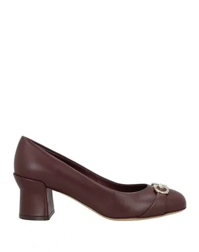 Ferragamo Otilia 55 Woman Pumps Burgundy Size 8 Lambskin In Brown