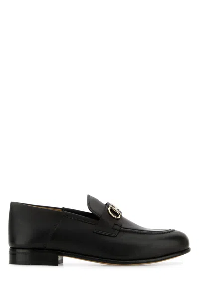FERRAGAMO SALVATORE FERRAGAMO BLACK LEATHER OTTONE LOAFERS
