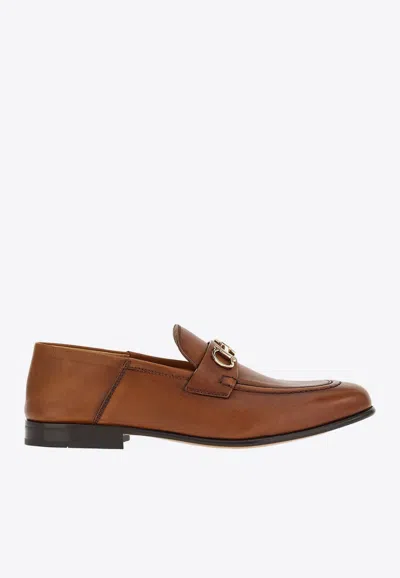 FERRAGAMO OTTONE GANCINI LEATHER LOAFERS